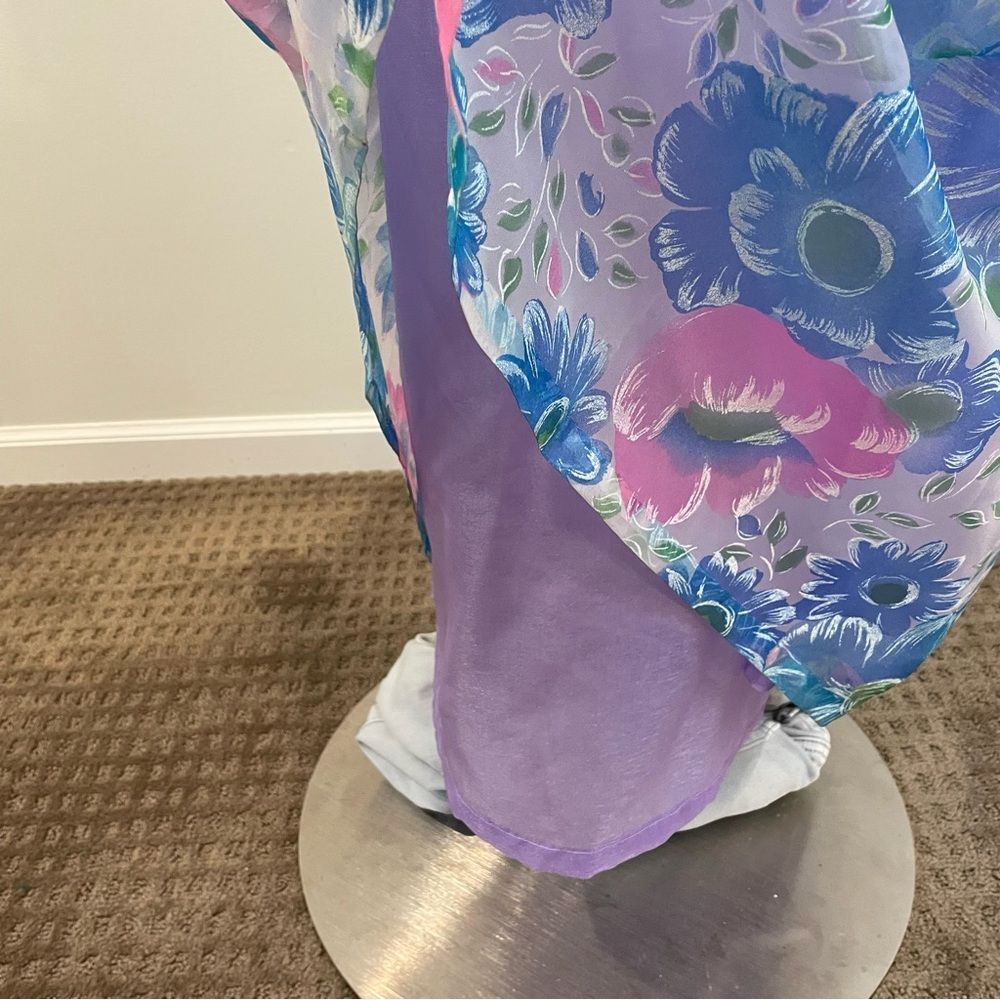 VINTAGE White Purple Blue & Pink Floral Print 60s 70s Belted Maxi Dress - Picture 12 of 15